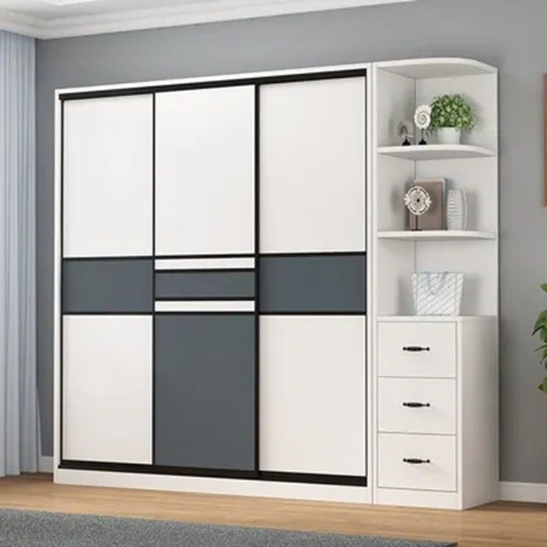 Mobiliário de quarto Último moderno Simples 3 Portas Armário Deslizante de Madeira com Design 2D / 3D