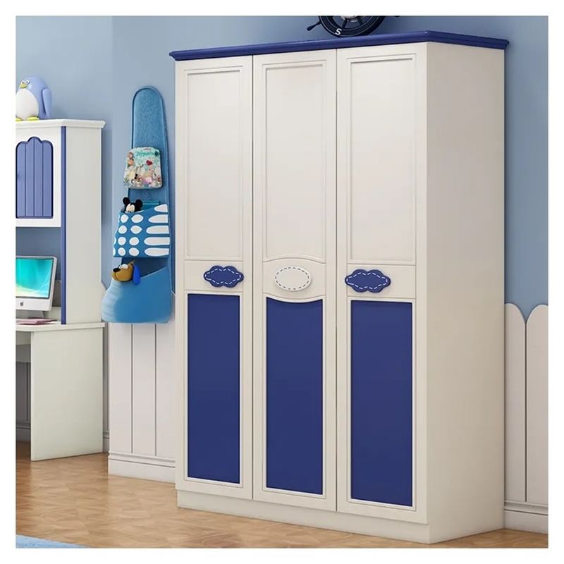 Quarto de dormir Mobiliário de armário azul para crianças Guarda-roupa PANEL estilo de madeira Embalagem de correio N