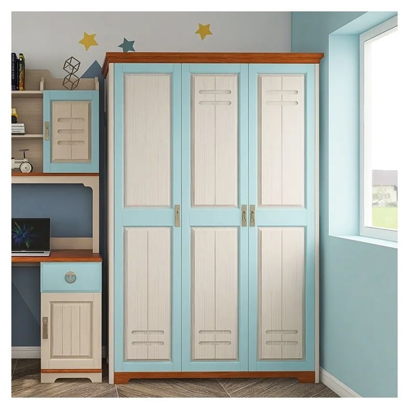 Quarto de dormir Mobiliário de armário azul para crianças Guarda-roupa PANEL estilo de madeira Embalagem de correio N