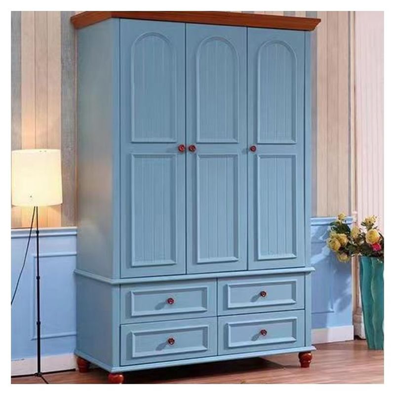 Quarto de dormir Mobiliário de armário azul para crianças Guarda-roupa PANEL estilo de madeira Embalagem de correio N