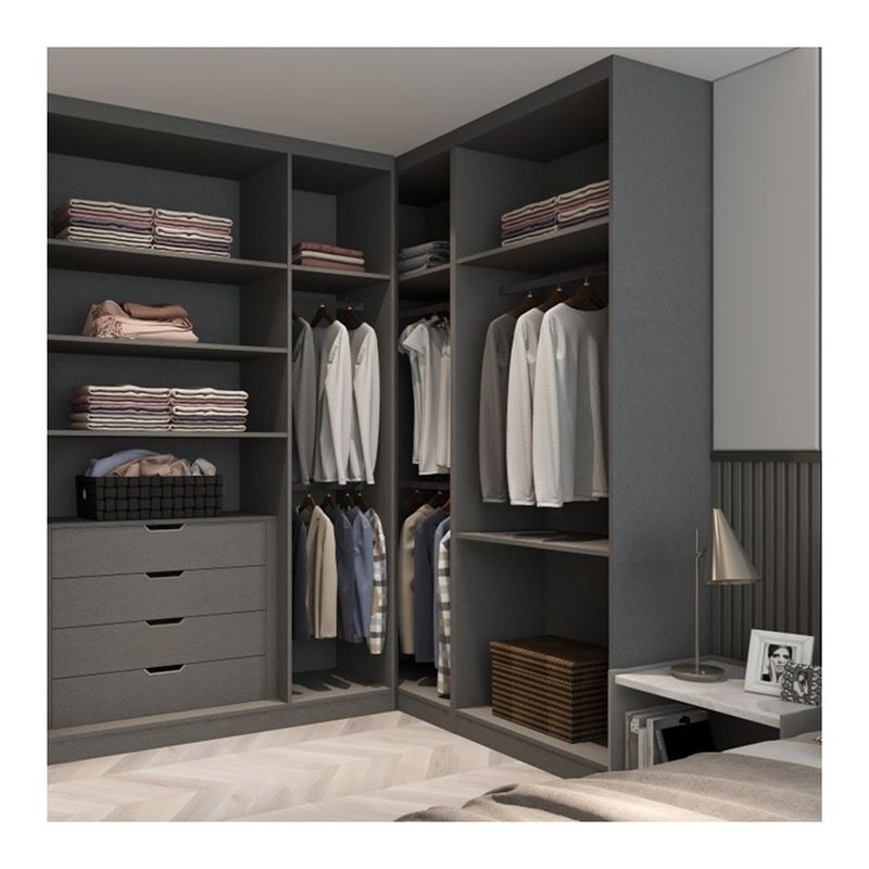 Armário modular de design minimalista cinza fosco com estilo moderno e painéis de estilo de madeira