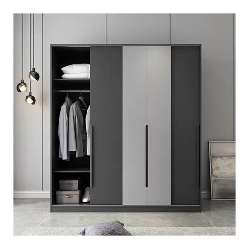 Armário modular de design minimalista cinza fosco com estilo moderno e painéis de estilo de madeira