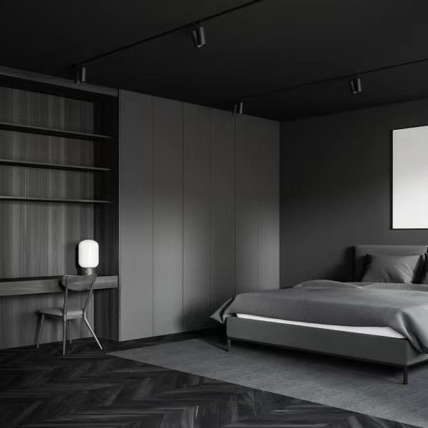Armário modular de design minimalista cinza fosco com estilo moderno e painéis de estilo de madeira