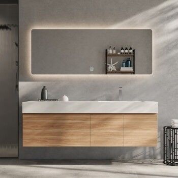 Porta de madeira maciça YALIG Modular Veneer de madeira Single Sink Banheiro Vanity em Design Moderno
