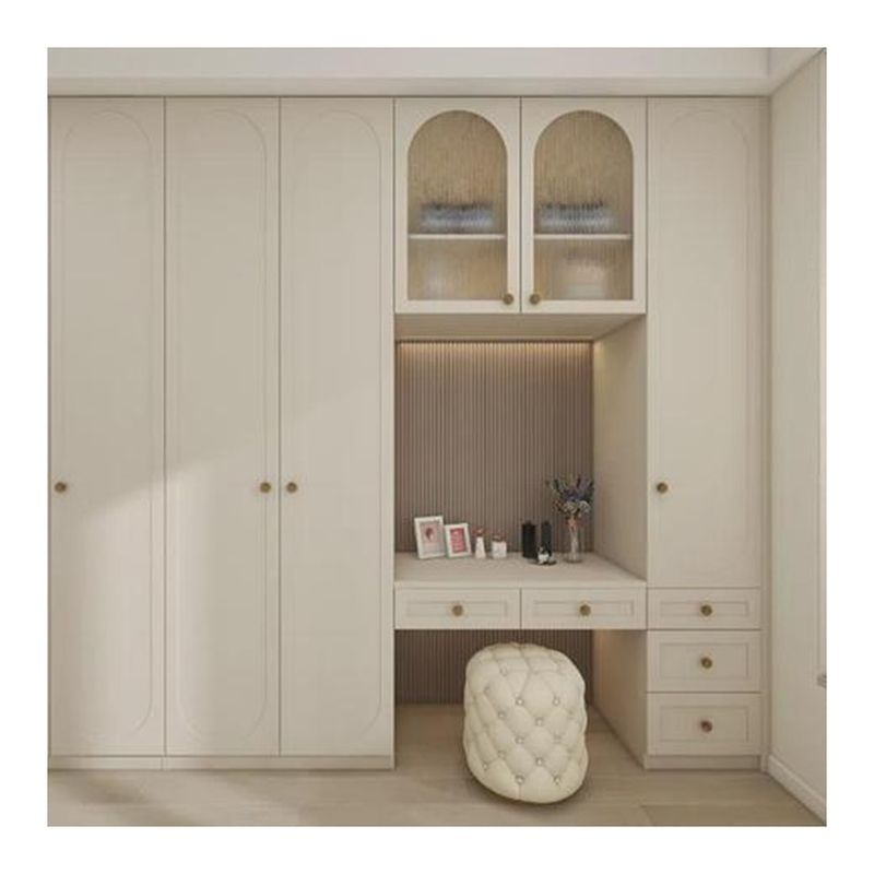 Guarda-roupa de 3 portas de estilo moderno com mesa de vestiário de espelho YALIG Made Custom Made Solid Wood