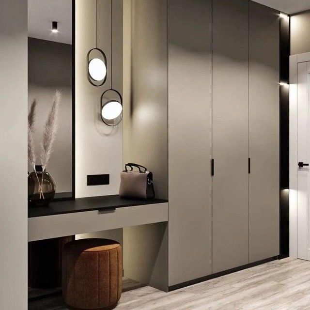 Guarda-roupa de 3 portas de estilo moderno com mesa de vestiário de espelho YALIG Made Custom Made Solid Wood