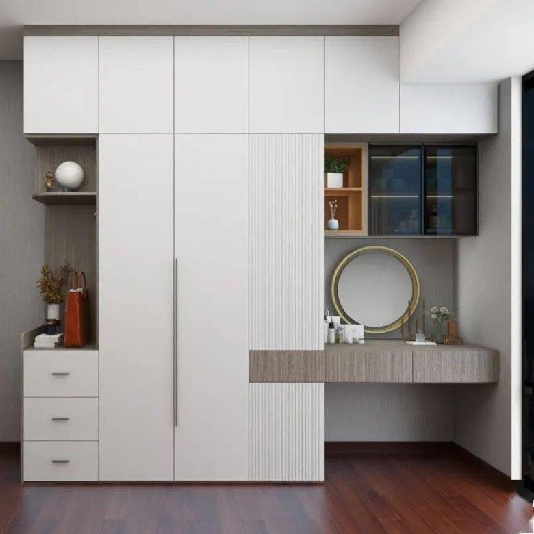 Guarda-roupa de 3 portas de estilo moderno com mesa de vestiário de espelho YALIG Made Custom Made Solid Wood