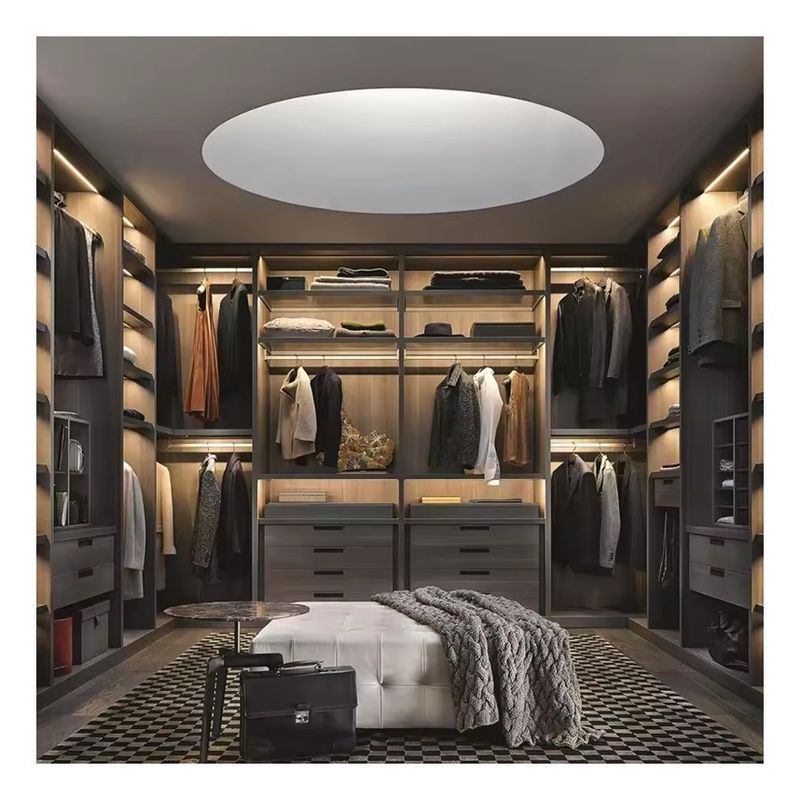 Armário de quarto contemporâneo com design personalizado de madeira e quadro MR HDF