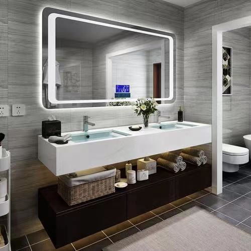 Armário de banheiro impermeável com cor personalizada Lavabo de pedra de quartzo artificial