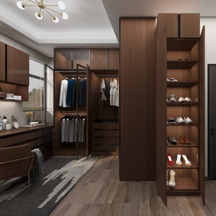 Armários de quarto de melamina de madeira moderna sistema de armário para espaços de vida de luxo