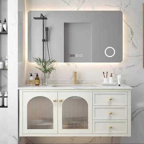 Organizador moderno de conjunto de banho com gabinete de vaidade flutuante de 30 polegadas e design sem alça