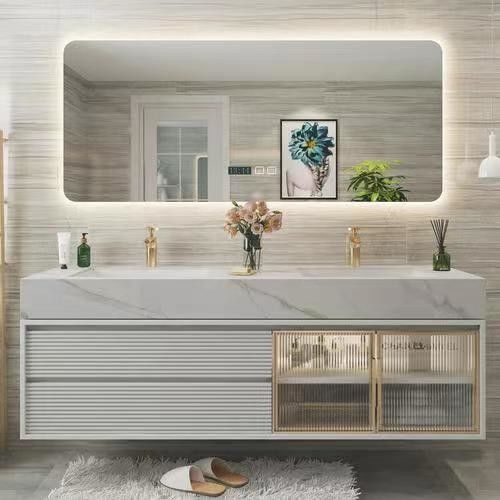 Rectangular Vanity YALIG Custom Luxury Quartz Counter Top Set para Design de Banheiro Moderno
