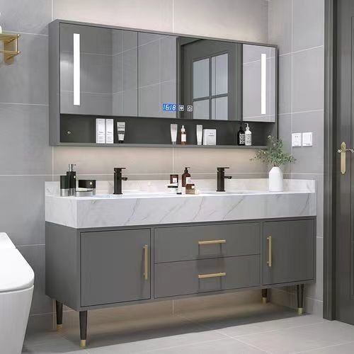 Melhore a sua casa de banho com o YALIG Custom Gold Double Sink Vanity Combo e Wall Mount