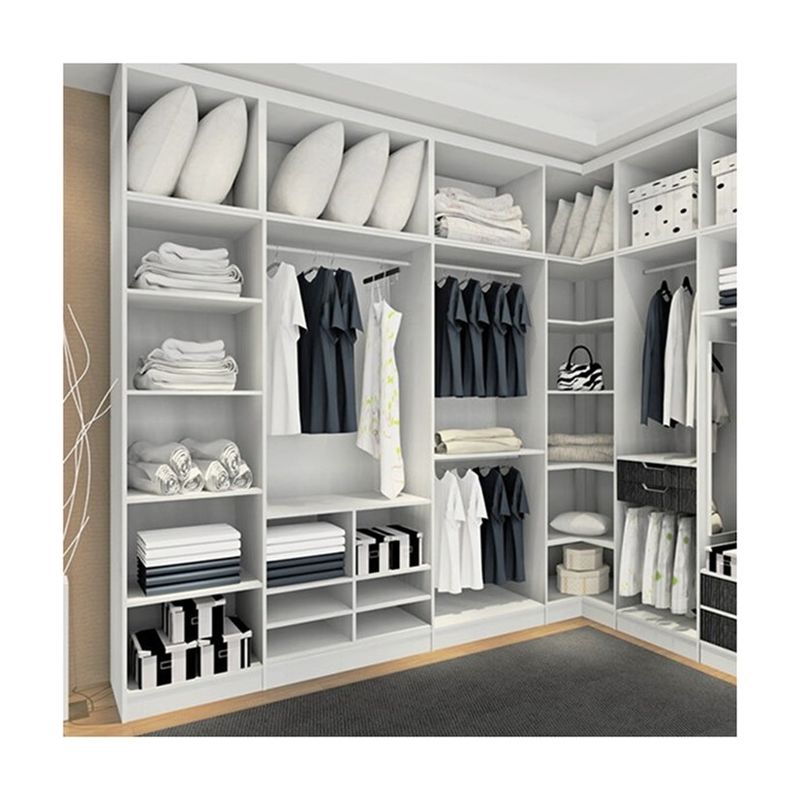 Mobiliário de quarto moderno pequeno em forma de L andar no armário guarda-roupa para solução de quarto