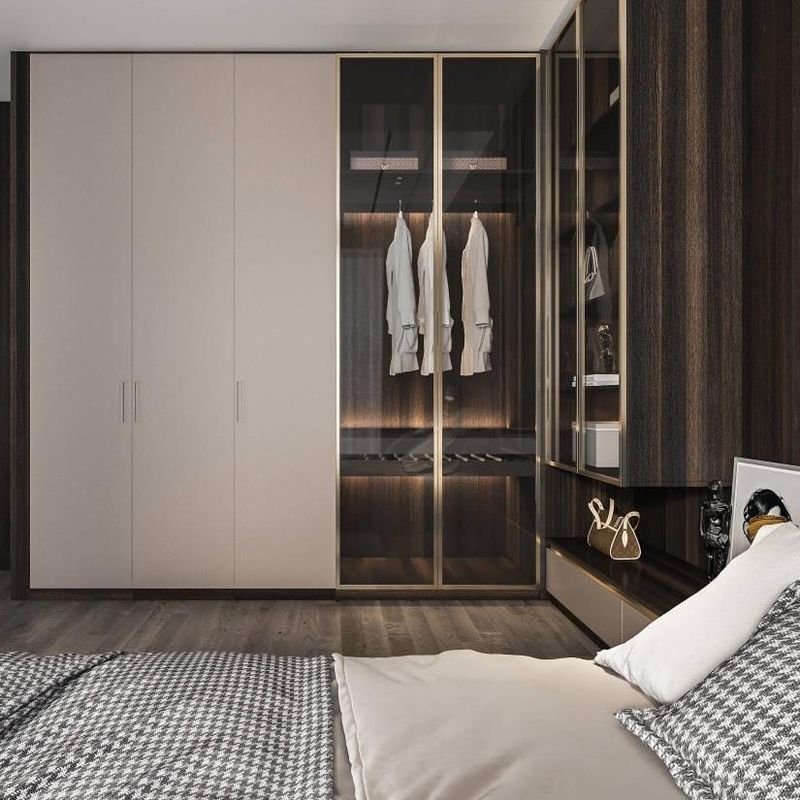Mobiliário de quarto moderno pequeno em forma de L andar no armário guarda-roupa para solução de quarto