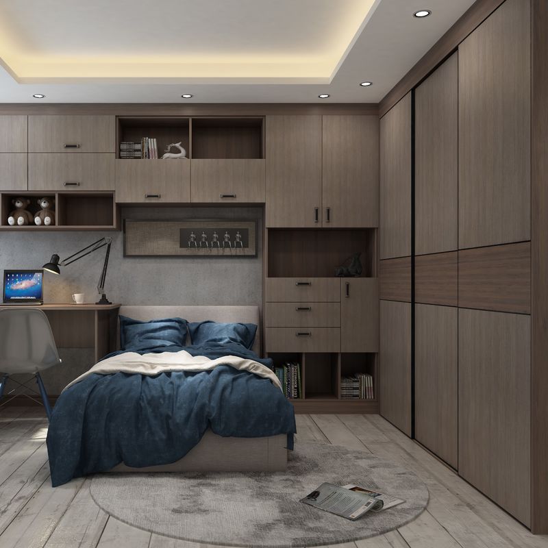 Mobiliário de quarto moderno pequeno em forma de L andar no armário guarda-roupa para solução de quarto
