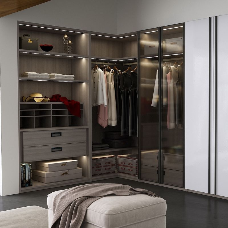 Mobiliário de quarto moderno pequeno em forma de L andar no armário guarda-roupa para solução de quarto