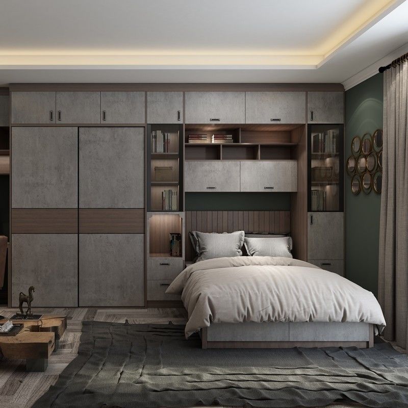 Conjunto de quarto de estilo moderno personalizável com guarda-roupa de 2 portas Almari Mobiliário da YALIG