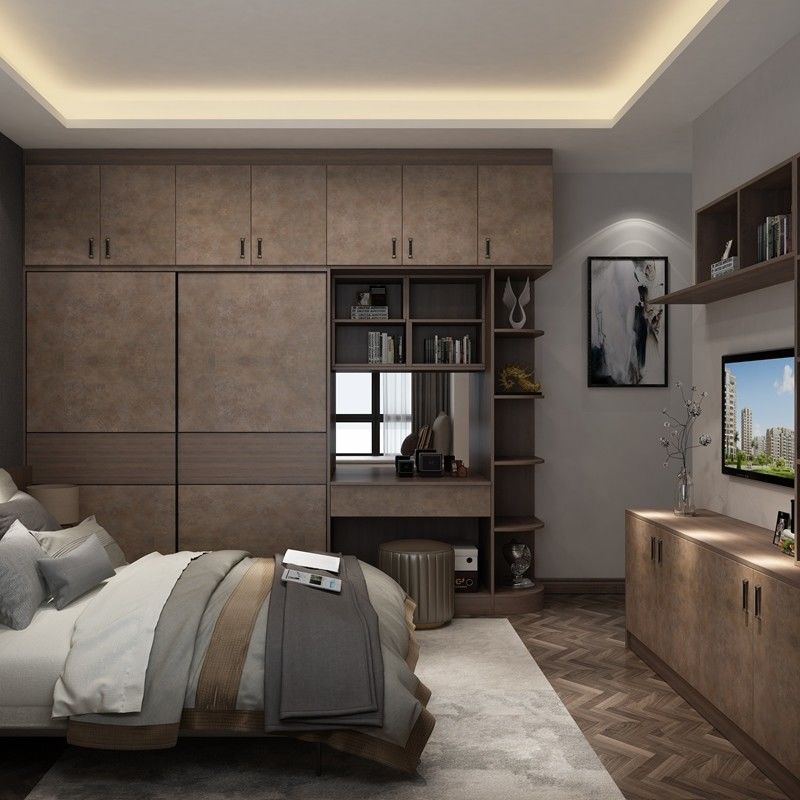 Conjunto de quarto de estilo moderno personalizável com guarda-roupa de 2 portas Almari Mobiliário da YALIG