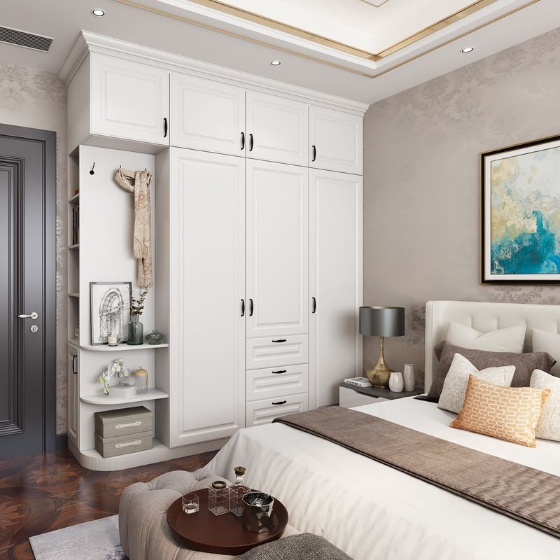 YALIG Madeira Massiva Quarto Completo Parede 3 Portas Esquina Guarda-roupa com Espelho Mesa de Vestido