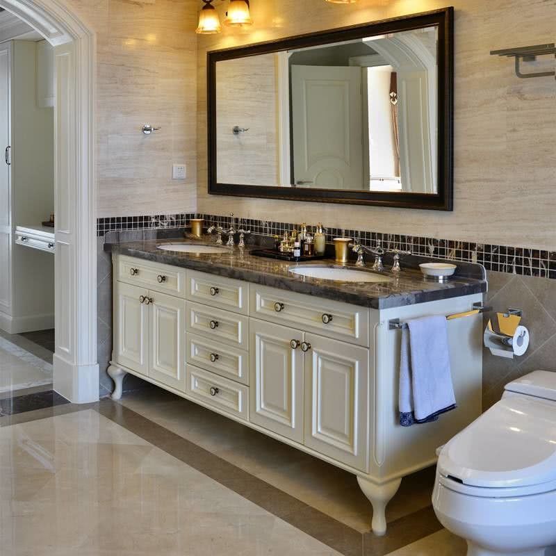 YALIG Customizado Counter Wash Basin Armário Branco de Madeira Banheiro Armários de Vanidade com Espelho de Prata