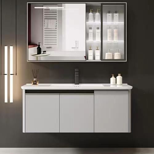 YALIG Customizado Counter Wash Basin Armário Branco de Madeira Banheiro Armários de Vanidade com Espelho de Prata