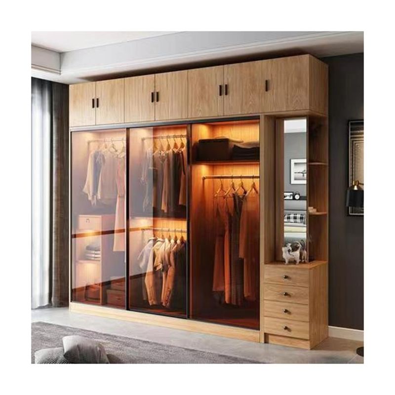 Minima manutenção Porta balançante de melamina de cor de madeira moderna Guarda-roupa de quarto para villa