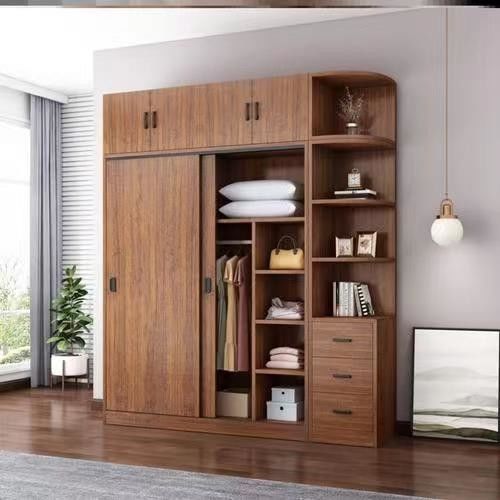 Minima manutenção Porta balançante de melamina de cor de madeira moderna Guarda-roupa de quarto para villa