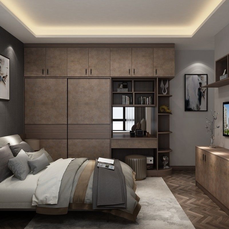 Minima manutenção Porta balançante de melamina de cor de madeira moderna Guarda-roupa de quarto para villa
