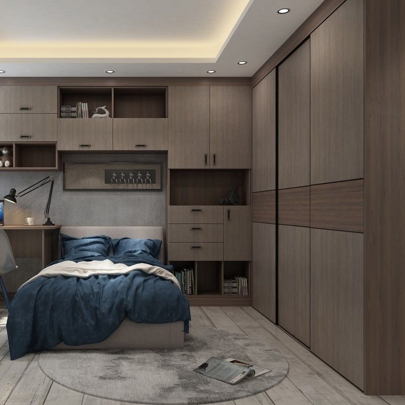 Minima manutenção Porta balançante de melamina de cor de madeira moderna Guarda-roupa de quarto para villa