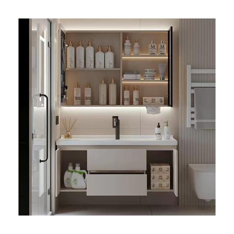 Rectangular Branco Matte Laca Vanity pintura com suave fechar gaveta e Quartz Stone Countertop