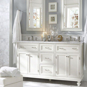 Rectangular Branco Matte Laca Vanity pintura com suave fechar gaveta e Quartz Stone Countertop