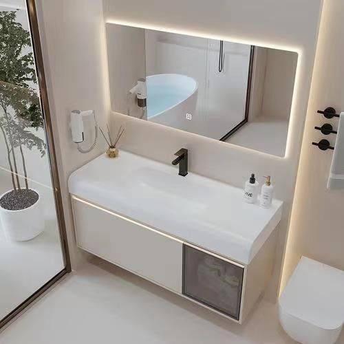 Rectangular Branco Matte Laca Vanity pintura com suave fechar gaveta e Quartz Stone Countertop