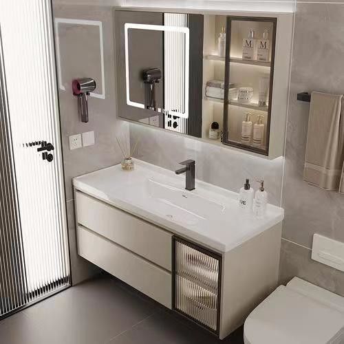 Rectangular Branco Matte Laca Vanity pintura com suave fechar gaveta e Quartz Stone Countertop