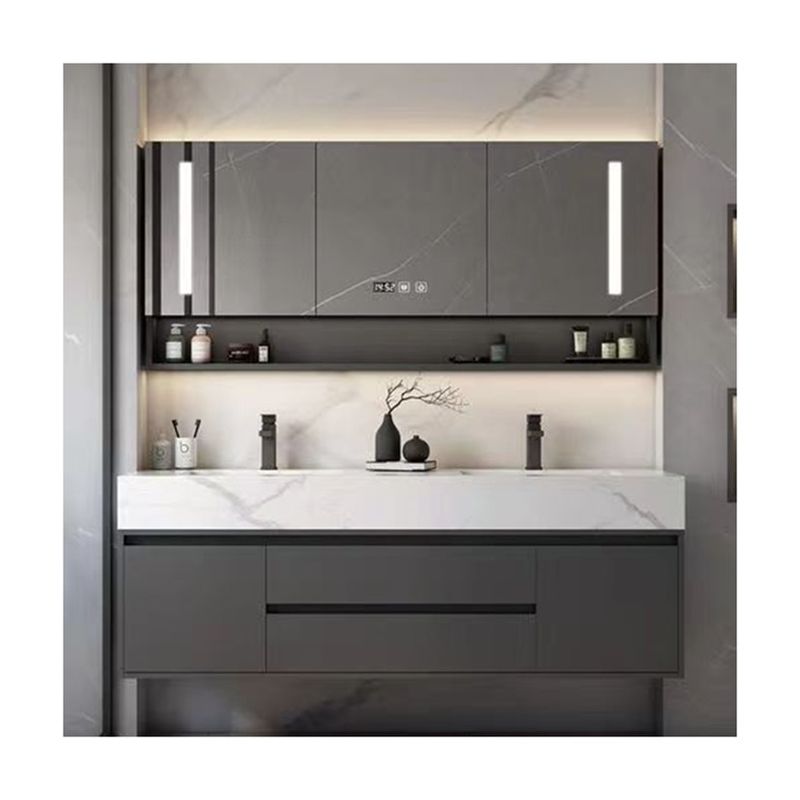 YALIG Armazém de banheiro de madeira compensada Vanity Set com lavatório duplo e Vanity Terra Deus Mão