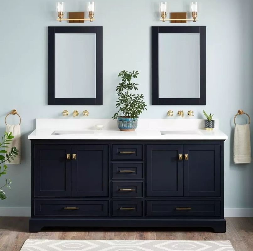 YALIG Armazém de banheiro de madeira compensada Vanity Set com lavatório duplo e Vanity Terra Deus Mão