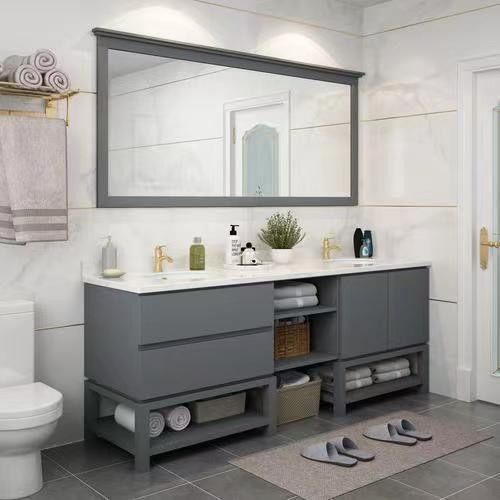 YALIG Armazém de banheiro de madeira compensada Vanity Set com lavatório duplo e Vanity Terra Deus Mão