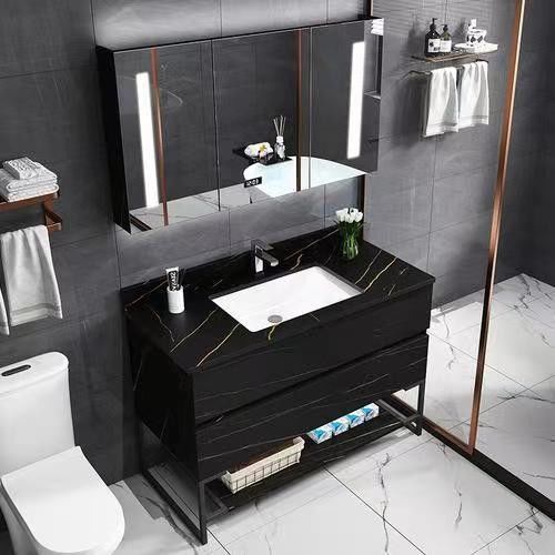 YALIG Armazém de banheiro de madeira compensada Vanity Set com lavatório duplo e Vanity Terra Deus Mão