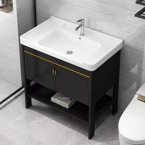 YALIG Armazém de banheiro de madeira compensada Vanity Set com lavatório duplo e Vanity Terra Deus Mão