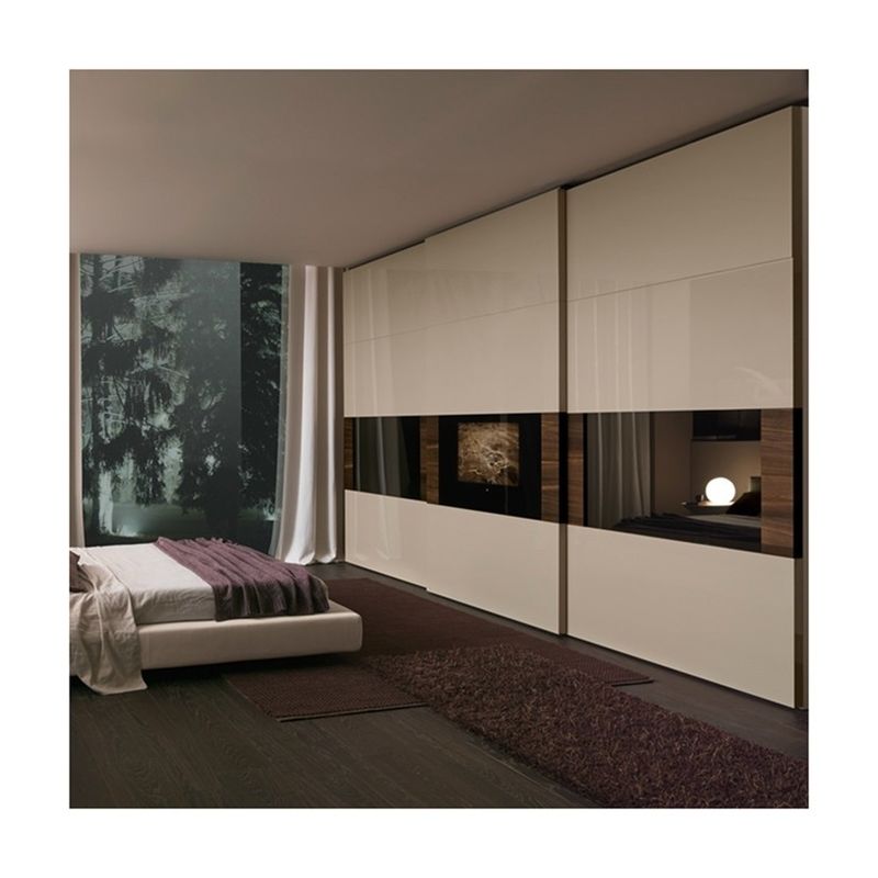 Mobiliário de quarto Armários de porta deslizante em estilo de madeira com armários metálicos de borda aberta