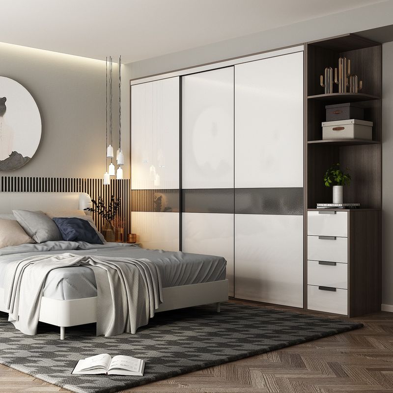 Mobiliário de quarto Armários de porta deslizante em estilo de madeira com armários metálicos de borda aberta