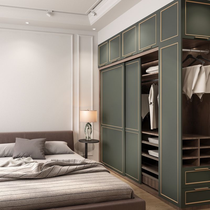 Mobiliário de quarto Armários de porta deslizante em estilo de madeira com armários metálicos de borda aberta